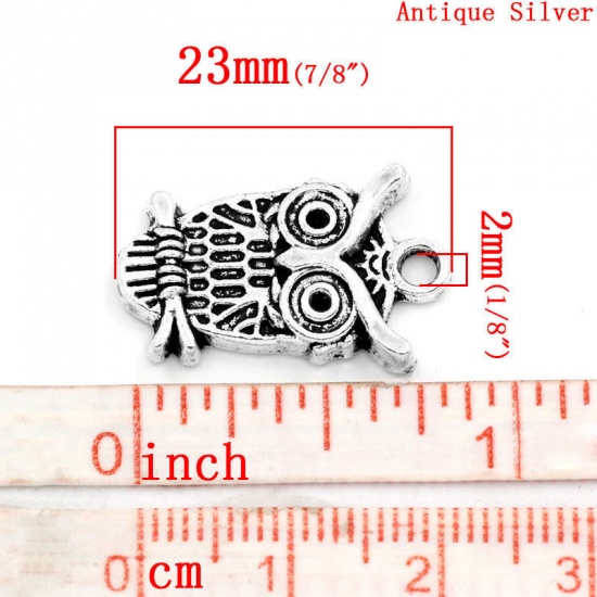 Immagine di Halloween Lega di Zinco Charm Ciondoli Gufo Argento Antico ss4 Strass Nulla Disegno 23.0mm x 15.0mm, 30 Pz