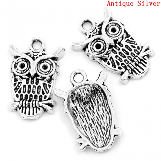 Immagine di Halloween Lega di Zinco Charm Ciondoli Gufo Argento Antico ss4 Strass Nulla Disegno 23.0mm x 15.0mm, 30 Pz