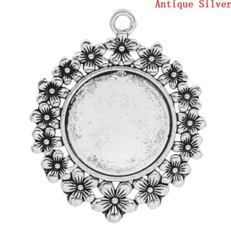 Lega di Zinco Charm Ciondoli Tondo Argento Antico Basi per Cabochon Addetti 25mm 5.2cm x 4.2cm, 5 Pz