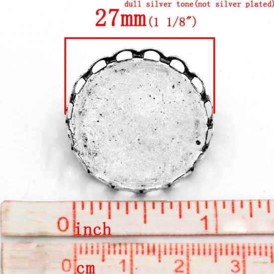 Picture of Iron Based Alloy Pin Brooches Findings Round Antique Silver Color Cabochon Settings (Fits 25mm Dia. - 26mm Dia.) 27mm Dia., 20 PCs