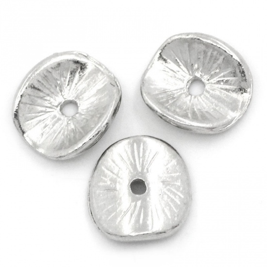 Bild von Zinklegierung Spacer gewellte Scheibe Zwischenperlen Silberfarbe ca. 10mm x 9mm - 9mm x 8mm, Loch:ca. 1mm, 100Stücke