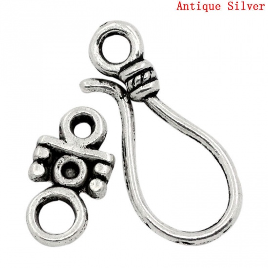 Immagine di Lega di Zinco Hook Chiusura Amo Argento Antico Nulla Disegno 23mm x 10mm 14mm x 8mm, 50 Set