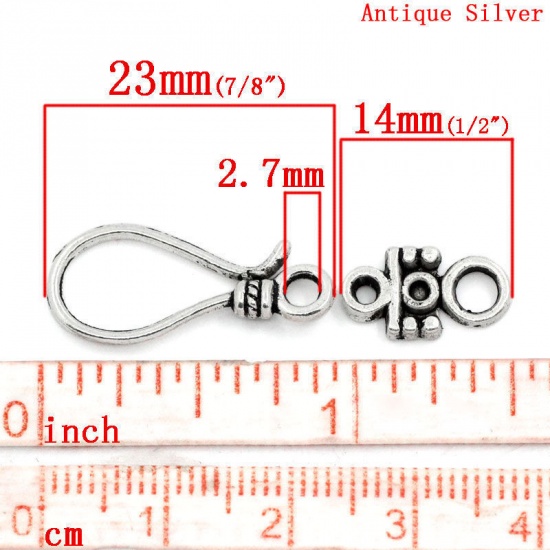 Immagine di Lega di Zinco Hook Chiusura Amo Argento Antico Nulla Disegno 23mm x 10mm 14mm x 8mm, 50 Set