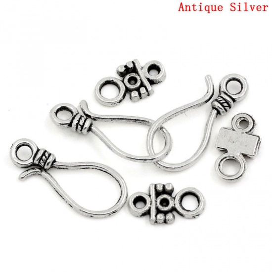 Immagine di Lega di Zinco Hook Chiusura Amo Argento Antico Nulla Disegno 23mm x 10mm 14mm x 8mm, 50 Set