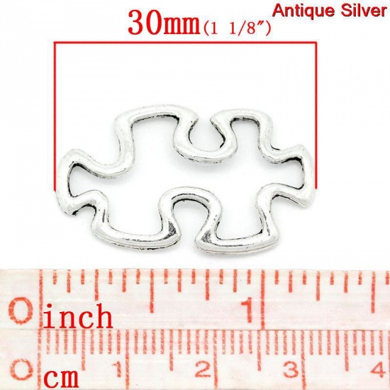 Immagine di Lega di Zinco Connettore Accessori Irregolare Argento Antico Nulla Disegno Colore Placcato 3cm x 18mm, 50 Pz