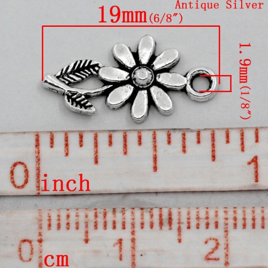 Image de 100 Breloques Pendentifs Charm Fleur Tournesol 19x10mm B23601