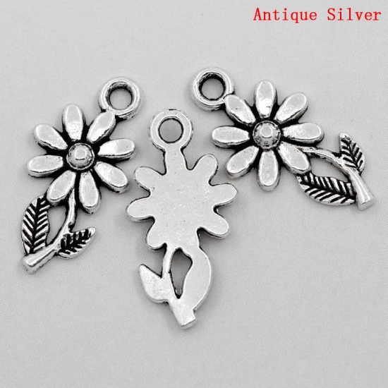 Image de 100 Breloques Pendentifs Charm Fleur Tournesol 19x10mm B23601