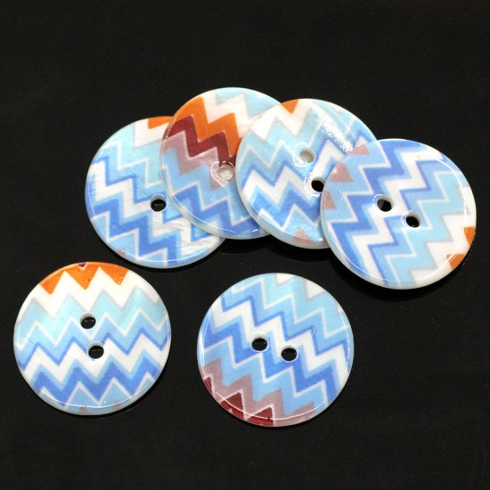 Image de 20 Boutons Coquille Naturelle Rond Motif Vague Multicolore 26mm Dia.B23640