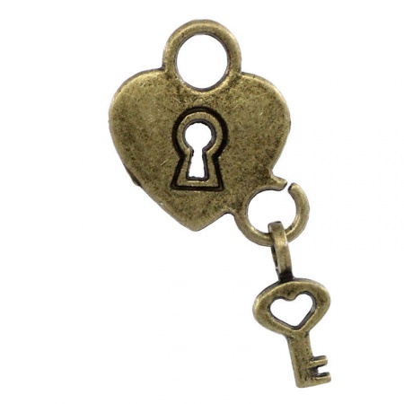 Charm Pendants Heart Lock&Key Antique Bronze 26x14.5mm,50PCs