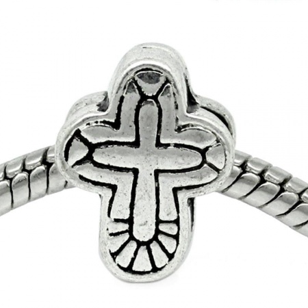 Zinc Metal Alloy European Style Large Hole Charm Beads Cross Antique Silver Color 14x11mm, Hole: Approx 4.8mm, 20 PCs