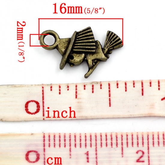 Picture of Zinc Based Alloy Charms Halloween Witch & Broom Antique Bronze 16x10mm( 5/8"x 3/8"), 100 PCs