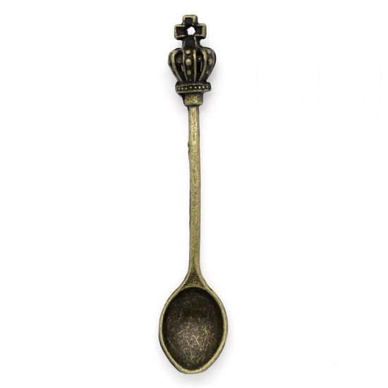 Picture of 2 PCs Zinc Based Alloy Pendants Antique Bronze Spoon Crown 5.9cm x 1.2cm