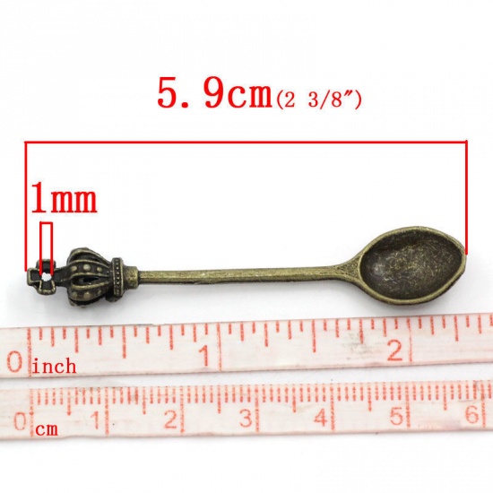 Picture of 2 PCs Zinc Based Alloy Pendants Antique Bronze Spoon Crown 5.9cm x 1.2cm