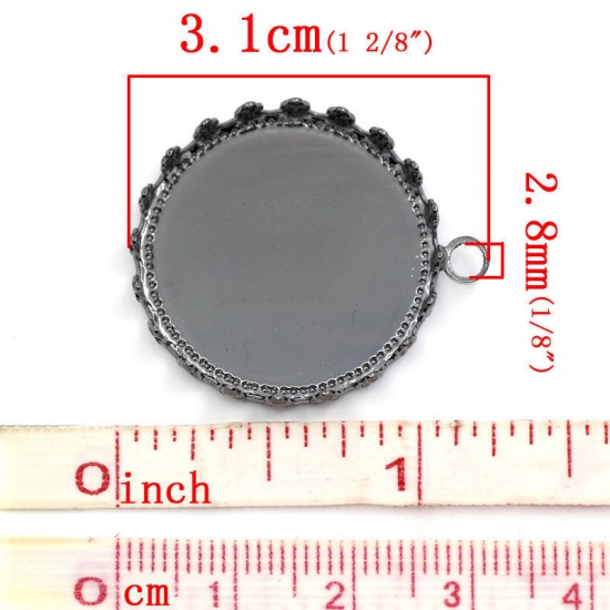 Picture of Zinc Based Alloy Cabochon Setting Pendants Round Gunmetal (Fits 25mm Dia.) 31mm x 27mm, 2 PCs