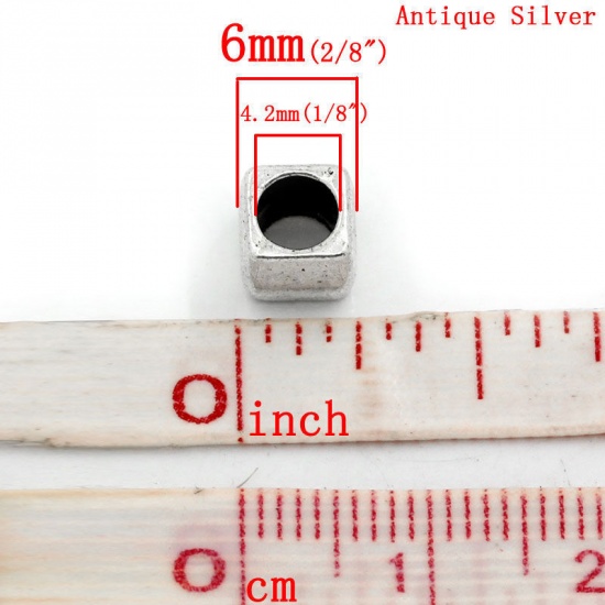 Picture of Zinc Based Alloy Spacer Beads Cube Antique Silver Color About 6mm x 6mm, Hole:Approx 4.2mm, 50 PCs