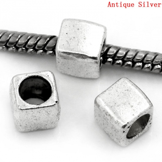 Picture of Zinc Based Alloy Spacer Beads Cube Antique Silver Color About 6mm x 6mm, Hole:Approx 4.2mm, 50 PCs