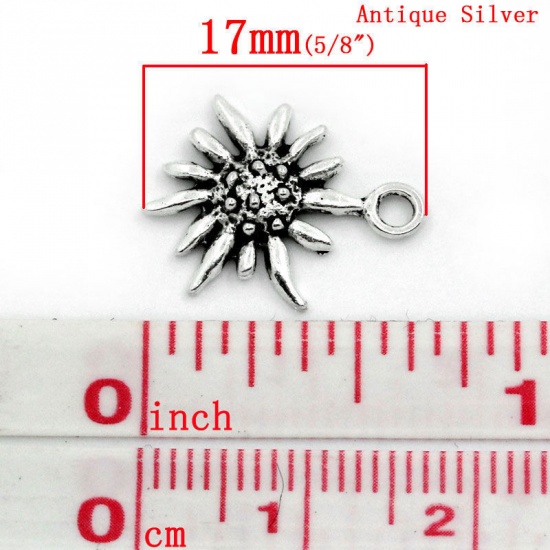 Imagen de Colgantes Aleación del Metal Del Zinc de Girasol Plata Antigua Rhinestone 17.0mm x 13.0mm, 30 Unidades 