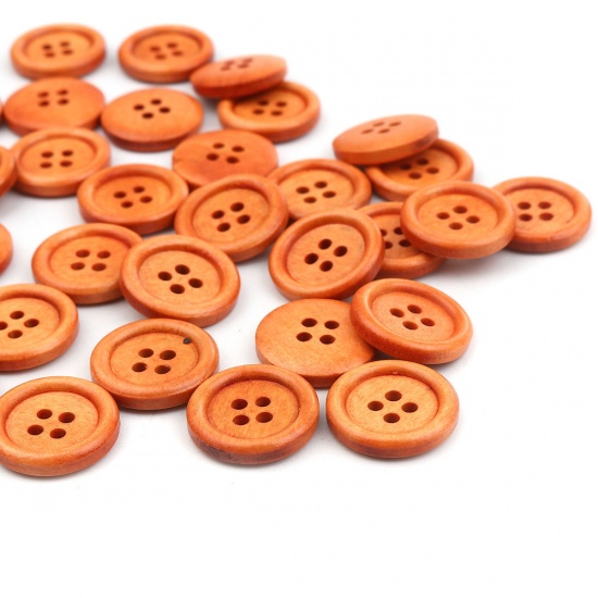 Picture of Wood Sewing Buttons Scrapbooking 4 Holes Round Light Brown 20mm( 6/8") Dia, 100 PCs