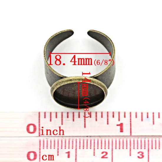 Picture of Zinc Based Alloy Adjustable Cabochon Settings Rings Round Antique Bronze 14mm Dia) 18.3mm( 6/8")(US Size 8), 10 PCs