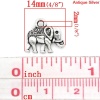 Image de Pendentifs Animaux en Alliage de Zinc Forme Eléphant Argent Vieilli Plaqué 14mm x 12mm, 50 Pcs