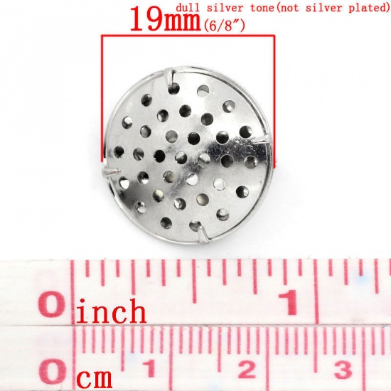 Picture of Zinc Based Alloy Pin Brooches Findings Round Silver Tone 19mm Dia.( 6/8"), 20 PCs