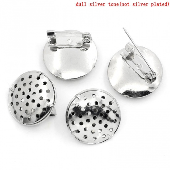 Picture of Zinc Based Alloy Pin Brooches Findings Round Silver Tone 19mm Dia.( 6/8"), 20 PCs