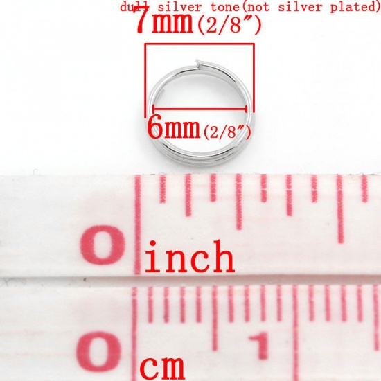 Picture of 0.6mm Iron Based Alloy Double Split Jump Rings Findings Round Silver Tone 7mm Dia, 1000 PCs