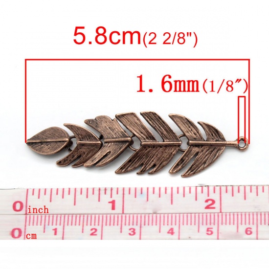 Picture of Zinc Based Alloy Pendants Feather Antique Copper 58mm x 17mm, 10 PCs