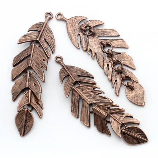 Picture of Zinc Based Alloy Pendants Feather Antique Copper 58mm x 17mm, 10 PCs