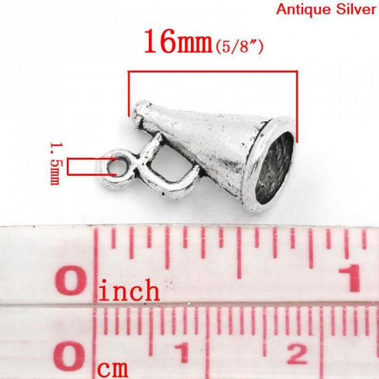 Immagine di Lega di Zinco Charm Ciondoli Tromba Argento Antico Nulla Disegno 16.0mm x 9.0mm, 50 Pz