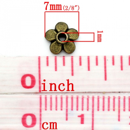 Picture of Zinc Based Alloy Beads Caps Flower Antique Bronze (Fits 8mm-14mm Beads) 6mm x6mm, 300 PCs
