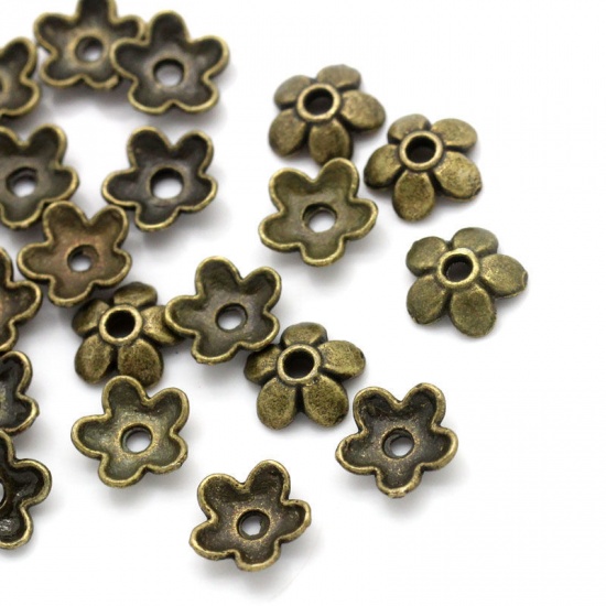 Picture of Zinc Based Alloy Beads Caps Flower Antique Bronze (Fits 8mm-14mm Beads) 6mm x6mm, 300 PCs