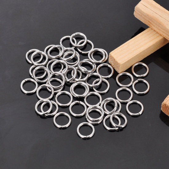 Picture of 1.2mm 304 Stainless Steel Open Jump Rings Findings Round Silver Tone 8mm Dia., 10000 PCs