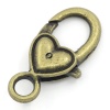 Bild von Zinklegierung Karabinerverschluss Bronzefarbe, mit Herz Muster, 27mm x 13mm, 20 Stücke