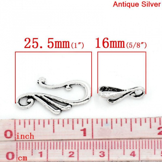 Picture of Zinc Based Alloy Toggle Clasps Flower Antique Silver Color 25.5mm x12mm 16mm x6mm, 50 Sets