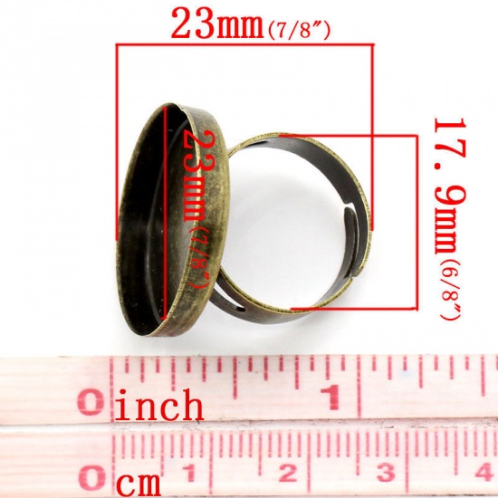 Bild von Messing Einstellbar Ringrohlinge mit Fassung Rund Bronzefarbe (für 23mm D) 17.9mm (US Größe 7.5) 10 Stück