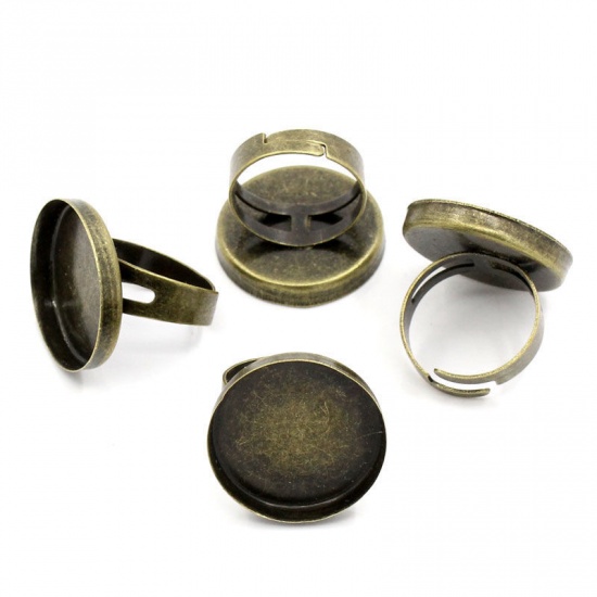 Bild von Messing Einstellbar Ringrohlinge mit Fassung Rund Bronzefarbe (für 23mm D) 17.9mm (US Größe 7.5) 10 Stück