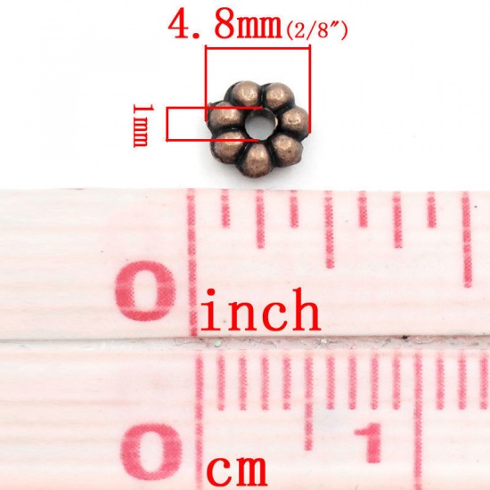 Immagine di Lega di Zinco Separatori Perline Fiore Ossido di Rame Colore Placcato Circa 4.8mm x 4.8mm, Foro:Circa 1.0mm, 65 Pz