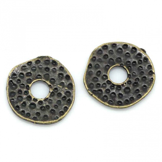 Picture of Zinc Based Alloy Hammered Spacer Beads Round Antique Bronze Dot Carved About 11.5mm x 11mm, Hole:Approx 2.8mm, 100 PCs