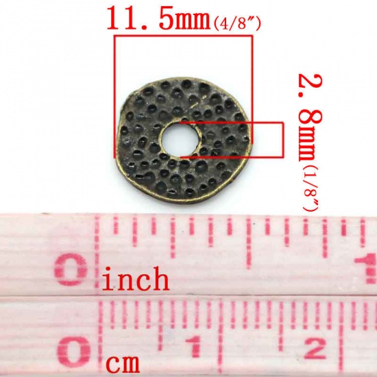 Picture of Zinc Based Alloy Hammered Spacer Beads Round Antique Bronze Dot Carved About 11.5mm x 11mm, Hole:Approx 2.8mm, 100 PCs