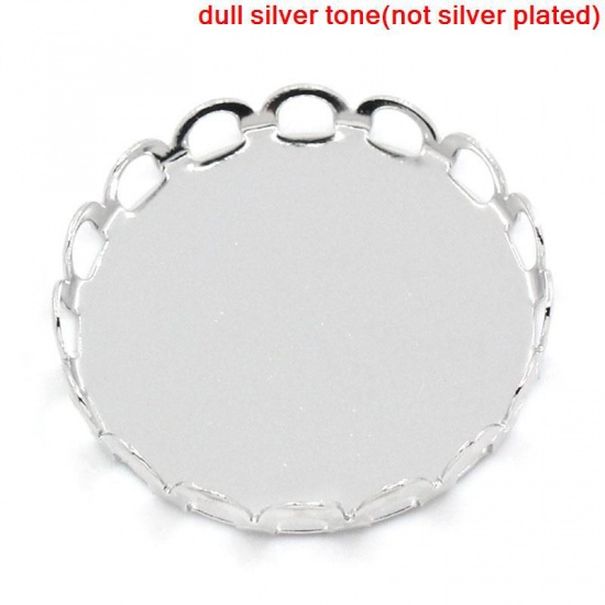 Picture of Brass Bezel Cups Cabochon Settings Round Silver Tone (Fits 25mm Dia.) 27mm(1 1/8") Dia, 20 PCs                                                                                                                                                                