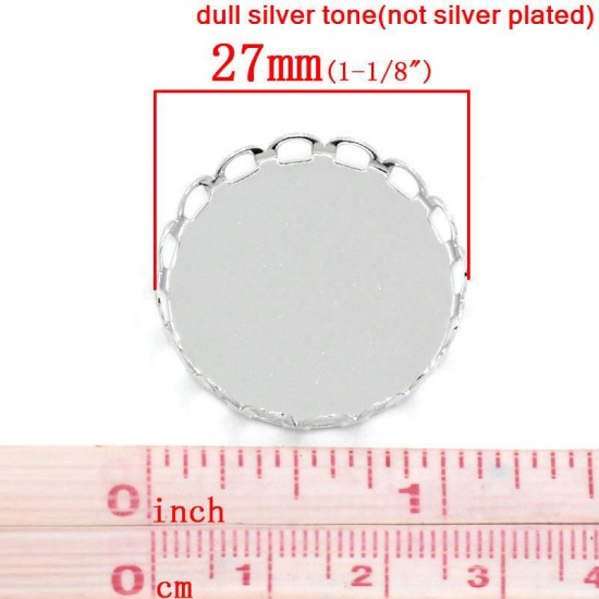 Picture of Brass Bezel Cups Cabochon Settings Round Silver Tone (Fits 25mm Dia.) 27mm(1 1/8") Dia, 20 PCs                                                                                                                                                                