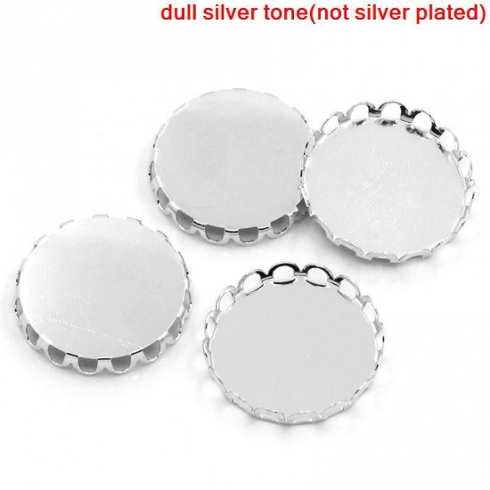 Picture of Brass Bezel Cups Cabochon Settings Round Silver Tone (Fits 25mm Dia.) 27mm(1 1/8") Dia, 20 PCs                                                                                                                                                                