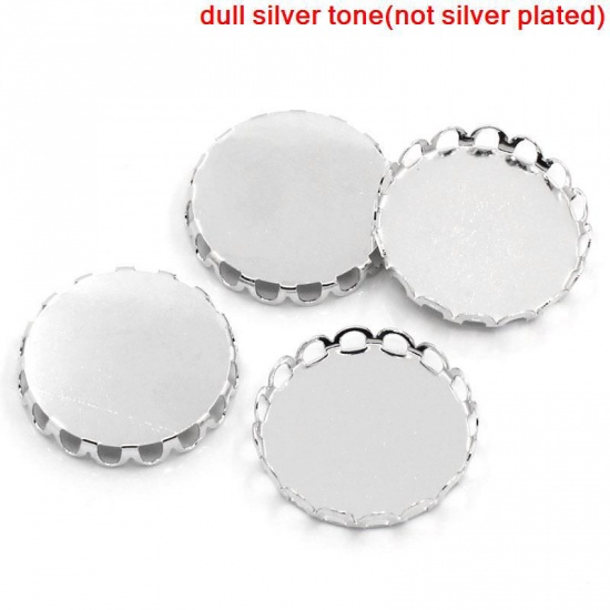 Picture of Brass Bezel Cups Cabochon Settings Round Silver Tone (Fits 25mm Dia.) 27mm(1 1/8") Dia, 20 PCs