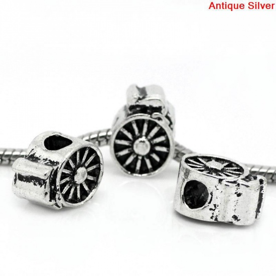 Picture of Zinc Metal Alloy European Style Large Hole Charm Beads Wheel Antique Silver Color 15x11mm, Hole: Approx 4.7mm, 10 PCs