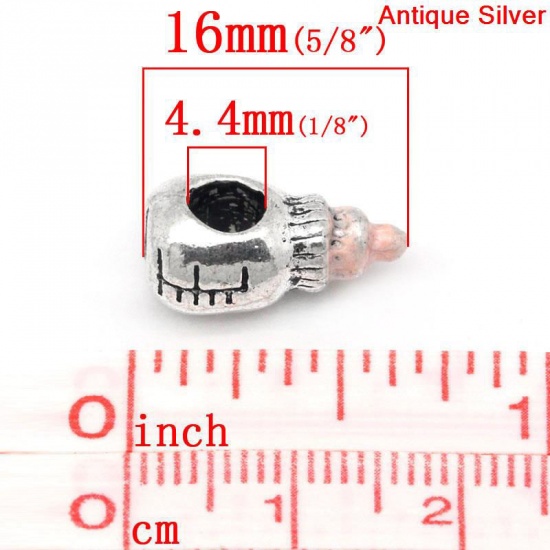 Picture of Zinc Metal Alloy European Style Large Hole Charm Beads Milk Bottle Antique Silver Color Pink Enamel About 16mm x 9mm, Hole: Approx 4.4mm x 4.5mm, 10 PCs