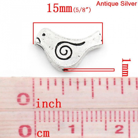 Bild von Zinklegierung Perlen Mutter Vogel Antik Silber mit Spiral Muster, 15mm x 11mm, Loch: 1mm, 50 Stücke