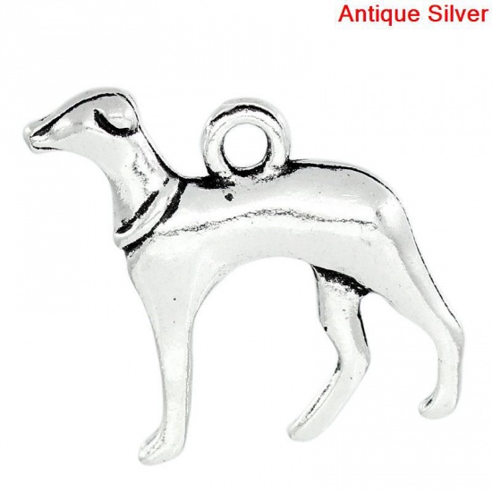 Bild von Zinklegierung Charm Anhänger Hund Tier Antik Silber 20mm x 19mm, 30 Stücke