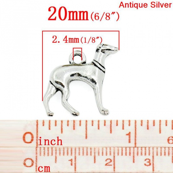 Immagine di Lega di Zinco Charm Ciondoli Cane Argento Antico Nulla Disegno 20.0mm x 19.0mm, 30 Pz