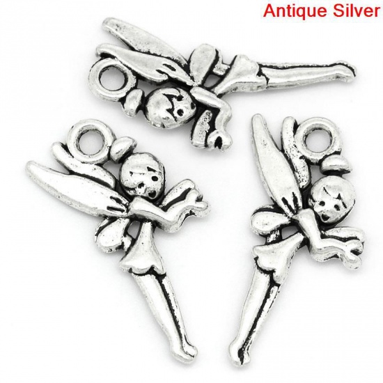 Picture of Charm Pendants Angel Tinkerbell Antique Silver Color 25x16mm,50PCs